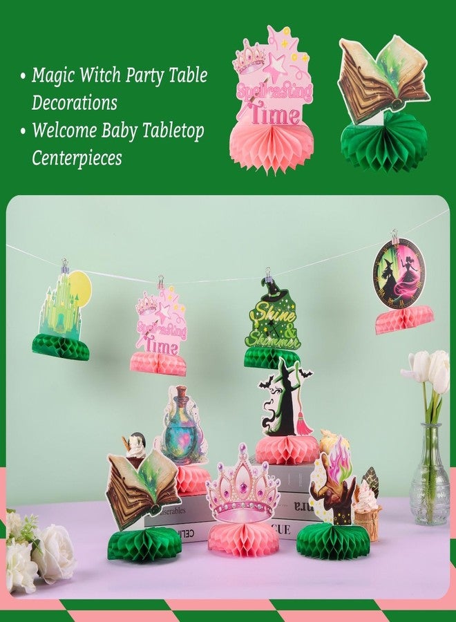 RANERVZ 9pcs Witch Table Centerpieces for Girl Birthday Party Decorations Pink Green Defying Gravity Spellcasting Time Shine Shimmer Magic Witch Honeycomb Centerpieces Witch Theme Birthday Party Table Decors - Image 5